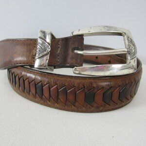 Vtg Orvis Mens 32 Brown Heavy Leather Belt Southwestern Western Tribal